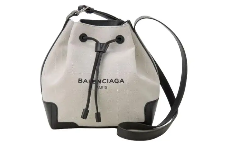 Balenciaga Cotton Canvas With Leather Canvas Bag, Bucket Bag, Crossbody Bag, Shoulder Bag Women's Natural & Black