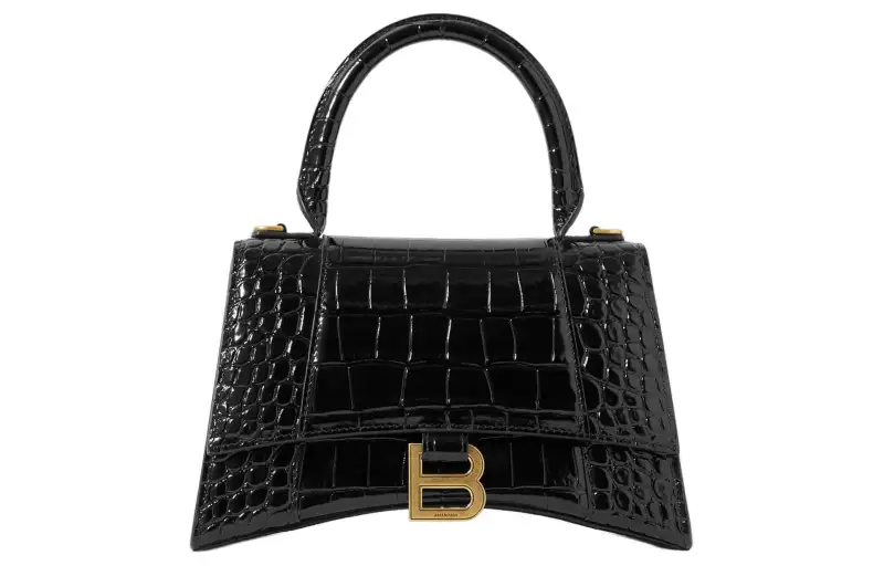 Balenciaga Hourglass Leather One Shoulder Handbag Small Women's Black