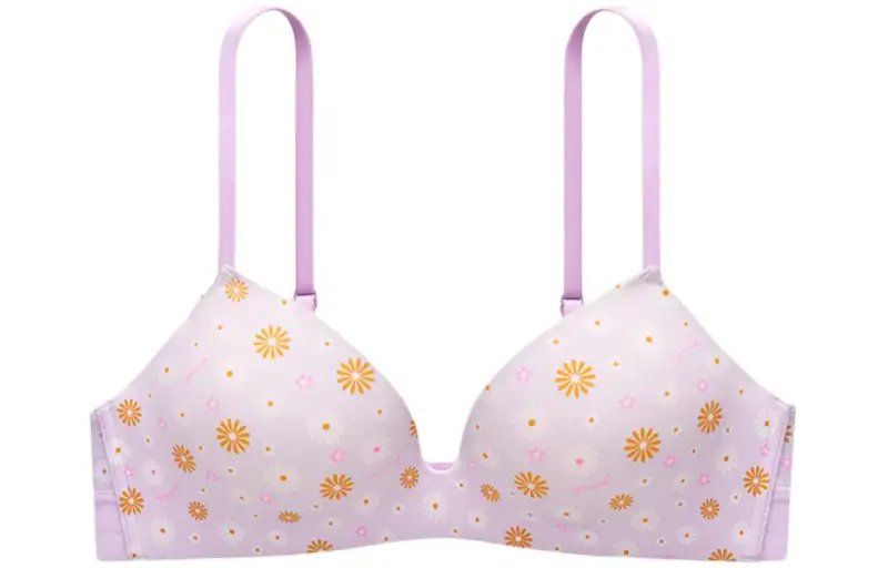 Victoria's Secret Victoria's Secret PINK Girl 4766 Thickened Coaster Super Push-up Small Breast Show Big Breathable European Style Wireless Expansion Comfortable Seamless Underwear Bra Women's Whispering Purple Daisy Print