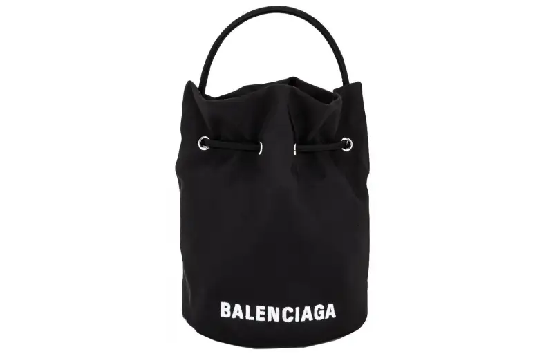 Balenciaga Wheel Shell Drawstring Bucket Bag Xs Black/White