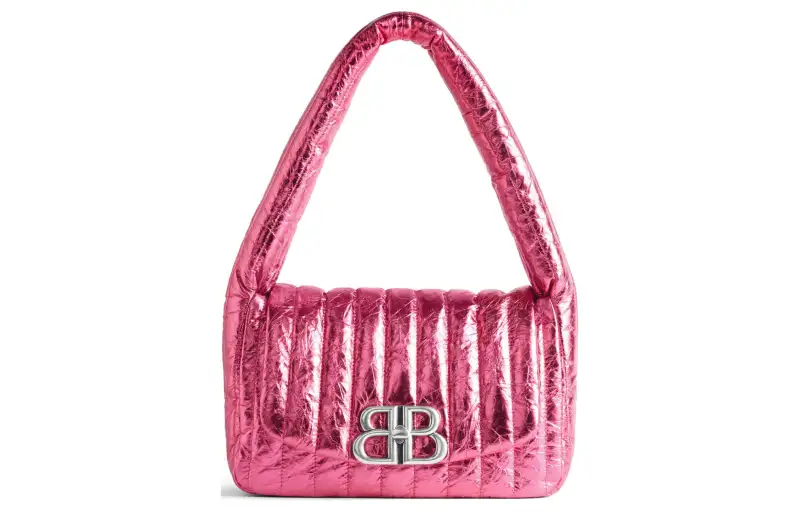 Balenciaga Metallic Embossed Calfskin Handbag, Shoulder Bag Women's Pink