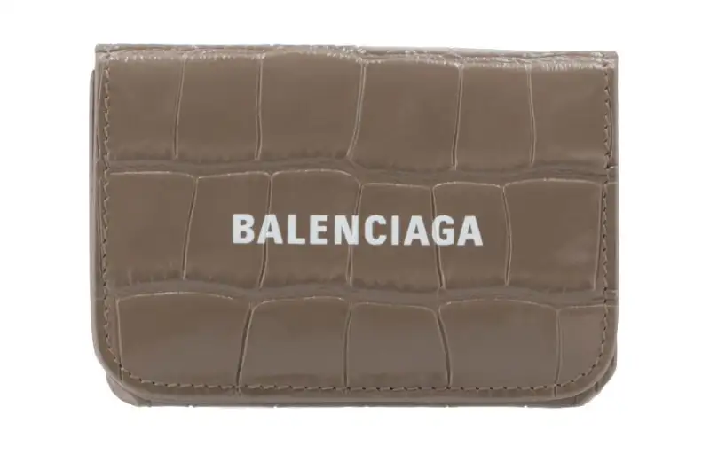 Balenciaga Cash Embossed Calfskin Wallet Mini Women's Beige Brown