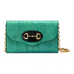 GUCCI Horsebit 1955 Straw Woven With Leather Crossbody Bag, Shoulder Bag Small Women's