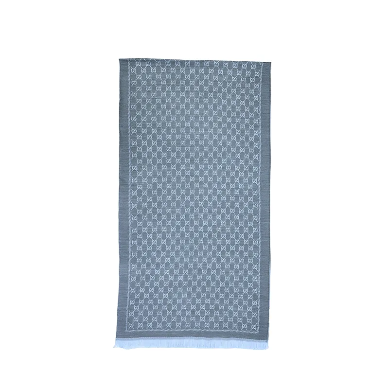 GUCCI Wool Knit Scarves Unisex Light Blue/Light Gray