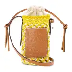 LOEWE Cylinder Pocket Palm With Calfskin Patch Straw Bag, Shoulder Bag, Crossbody Bag Women's Yellow