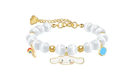 Sanrio Sanrio, glass genuine small design universal sophisticated cute adjustable one bead bracelet, cat's eye, Chinese style, simple and elegant design, Cinnamoroll