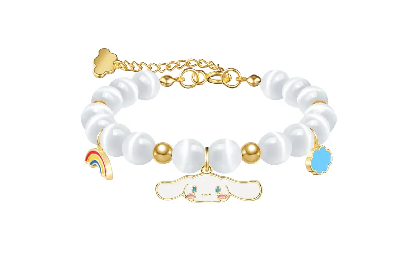 Sanrio Sanrio, glass genuine small design universal sophisticated cute adjustable one bead bracelet, cat's eye, Chinese style, simple and elegant design, Cinnamoroll