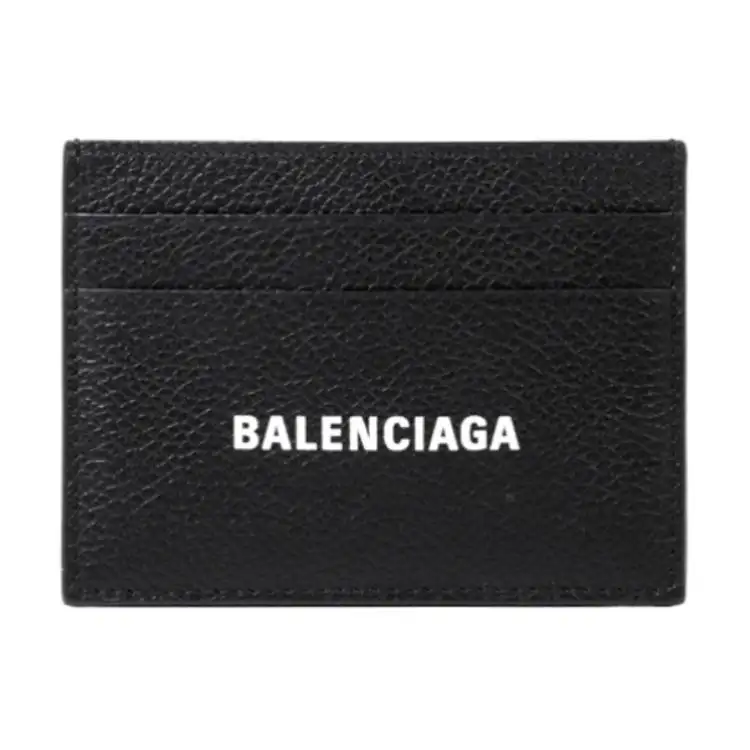 Balenciaga Cash Brand Logo Leather Business Card Holder, Wallet Card Holder Unisex Black
