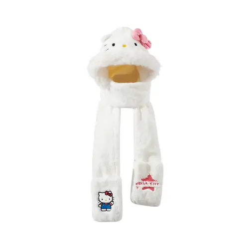 Sanrio Sanrio, Hello Kitty, hello kitty, set, hat, scarf, cute universal keep warm gloves, demi-season travel trench coat for men and women, 3 piece set, for beloved
