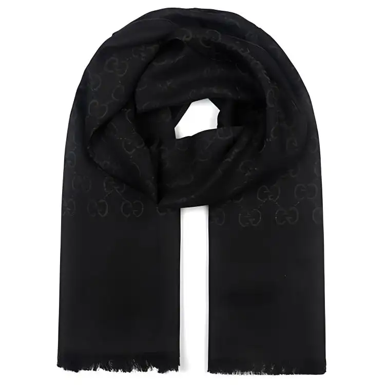 GUCCI GG Logo Wool Silk Scarf Black