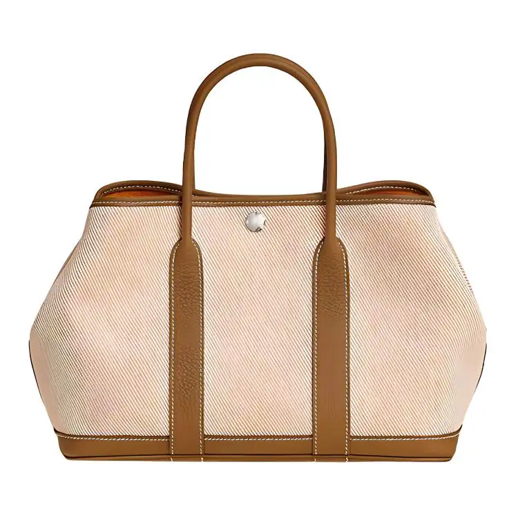 HERMES Hermès Garden Party 30 silver buckle Officier canvas and Negonda calfskin handbag 30 women's apricot/gold