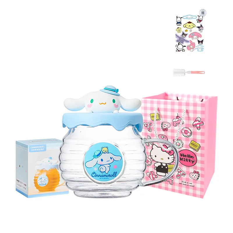 Sanrio Sanrio Jade Dog Glass Sweet and Cute Heat-Resistant Transparent Breakfast Milk Honey Pot Belly Cup Practical Gift Office Coffee Coke Drink Drinking Cup Student High-Looking Water Cup Large Capacity 420ml