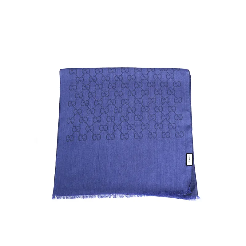GUCCI Double G Jacquard Fringed Wool Scarf 'Dark Blue'
