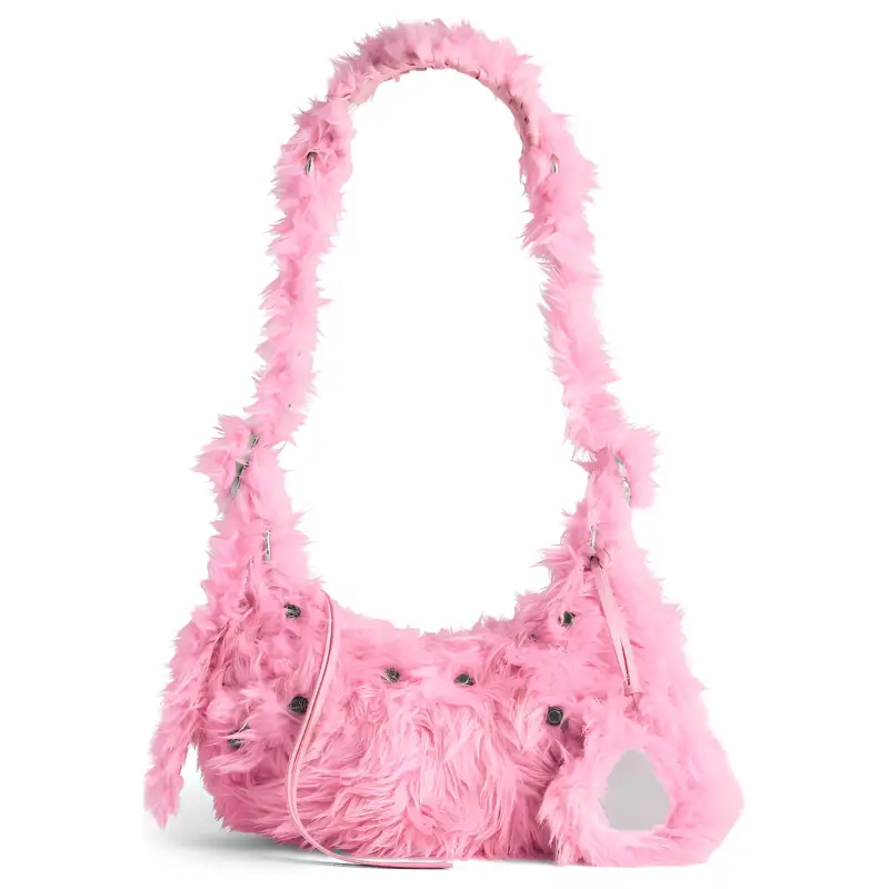 Balenciaga Le Cagole Faux Fur Handbag, Shoulder Bag Mini Women's Pink