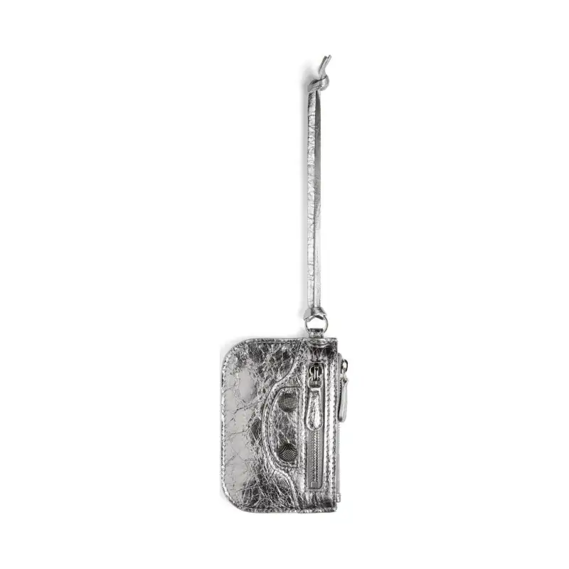 Balenciaga Le Cagole Lambskin Card Holder, Wallet Coin Purse Women's Silver