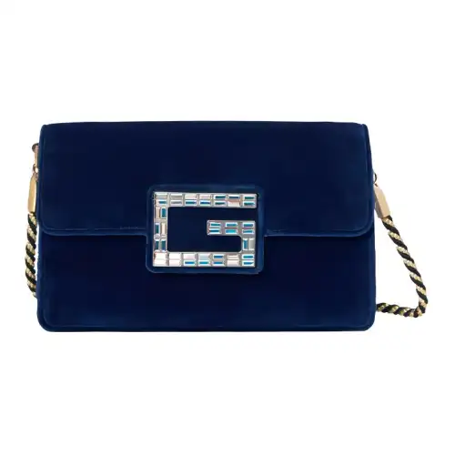 GUCCI Velvet Shoulder Bag, Crossbody Bag Women's Dark Blue