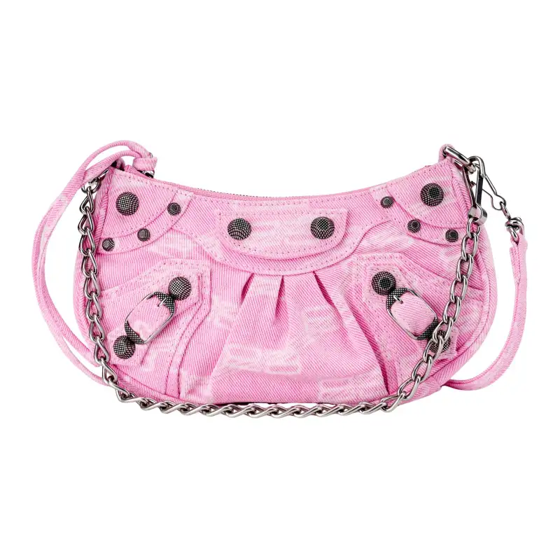 Balenciaga Le Cagole Cotton Washed Denim Portable Crossbody Bag, Shoulder Bag Mini Women's Pink