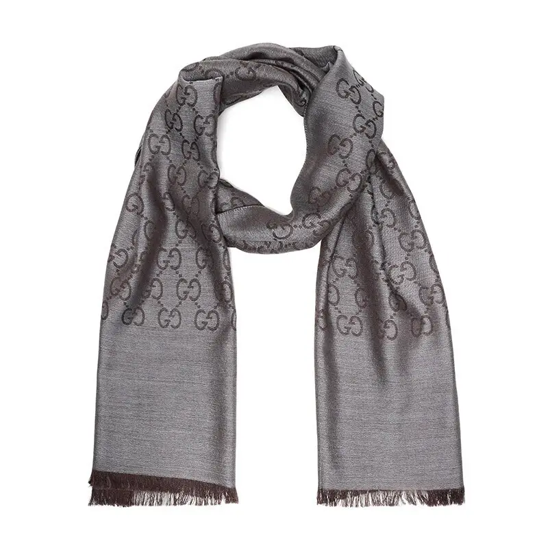 GUCCI Women's GG Logo Wool Silk Scarf 'Dark Gray'
