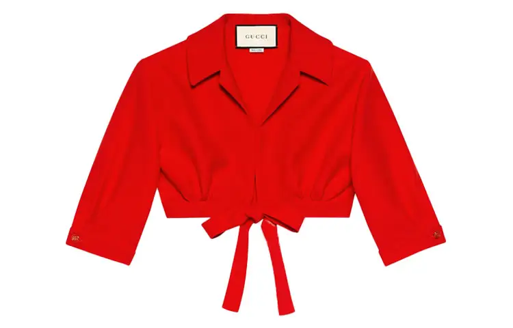 GUCCI Cropped Coats Women's Red Lapel Moderate
