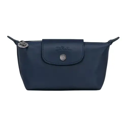 LONGCHAMP Le Pliage Xtra Snap And Zip Closure Cow Leather Makeup Bag Clutch Women's Blue