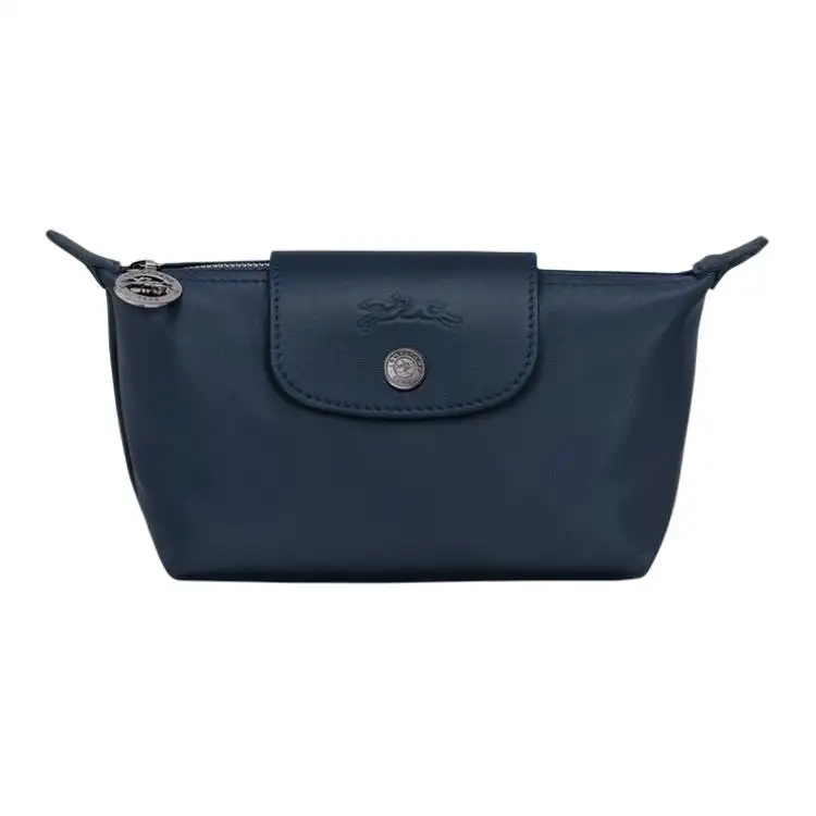 LONGCHAMP Le Pliage Xtra Snap And Zip Closure Cow Leather Makeup Bag Clutch Women's Blue