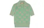 GUCCI Polo Shirts Women's Light Green Pointed Collar Moderate Straight Fit
