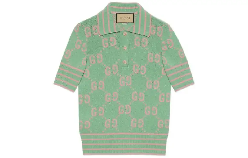 GUCCI Polo Shirts Women's Light Green Pointed Collar Moderate Straight Fit