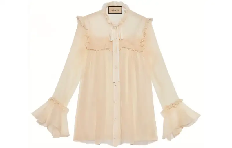 GUCCI SS21 Borderless Overture Chiffon Shirt Women's Ecru