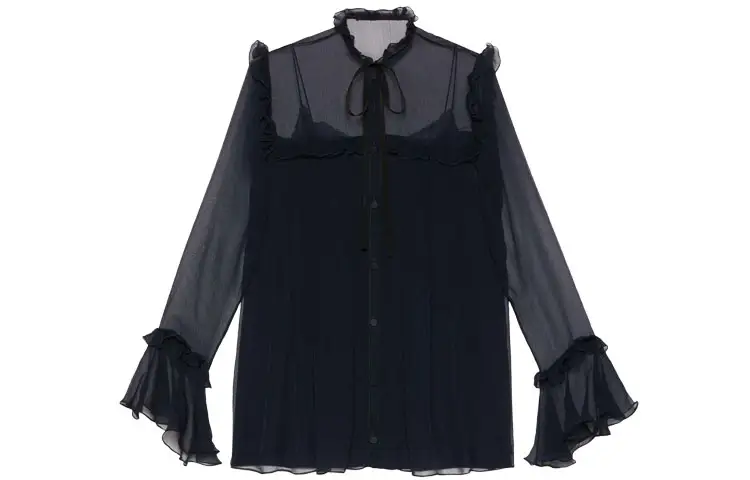 【Previous Season】ruffle-detail silk chiffon shirt