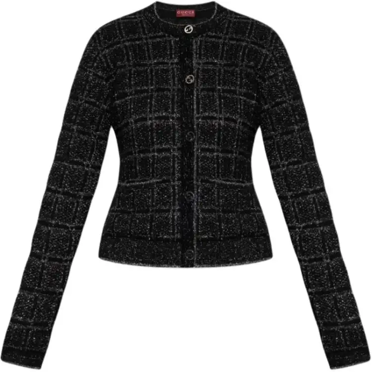GUCCI Lamé Check Jacquard Cardigan