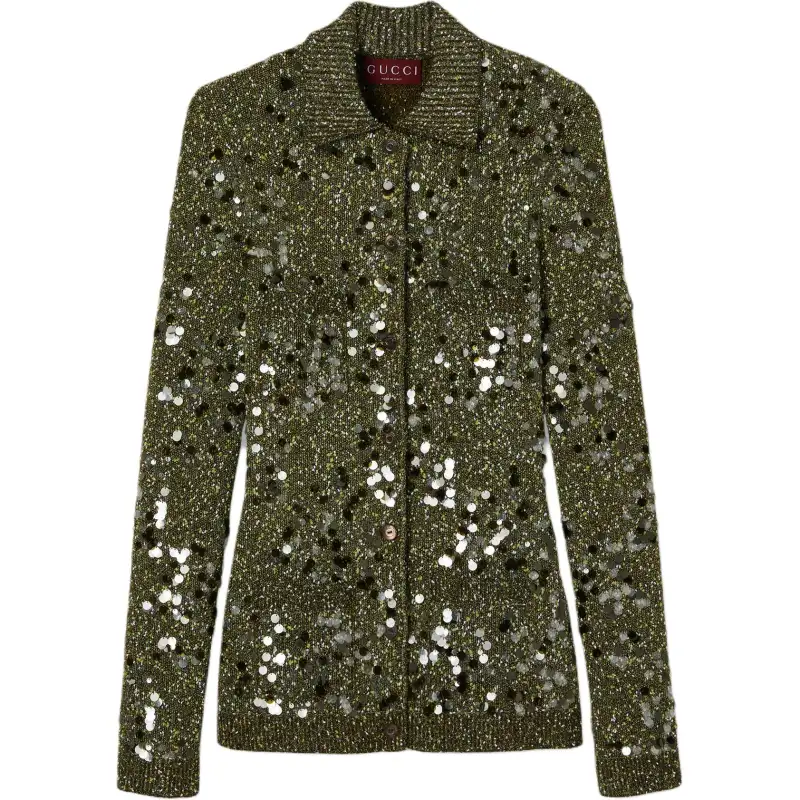 GUCCI Polo Neck Tweed Cardigan
