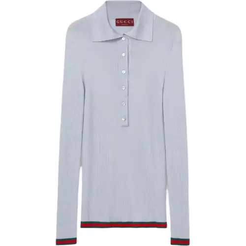 GUCCI Polo Shirts Women's Gray Polo Collar Moderate Other