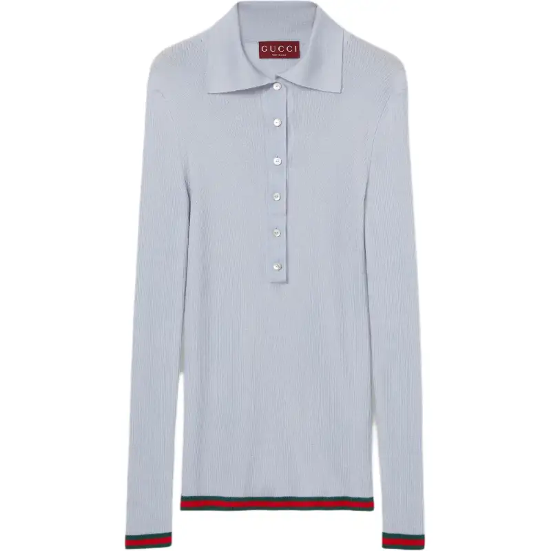 GUCCI Polo Shirts Women's Gray Polo Collar Moderate Other