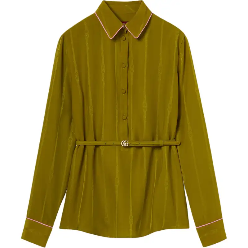 GUCCI Shirts Women's Green Pointed Collar Moderate Other