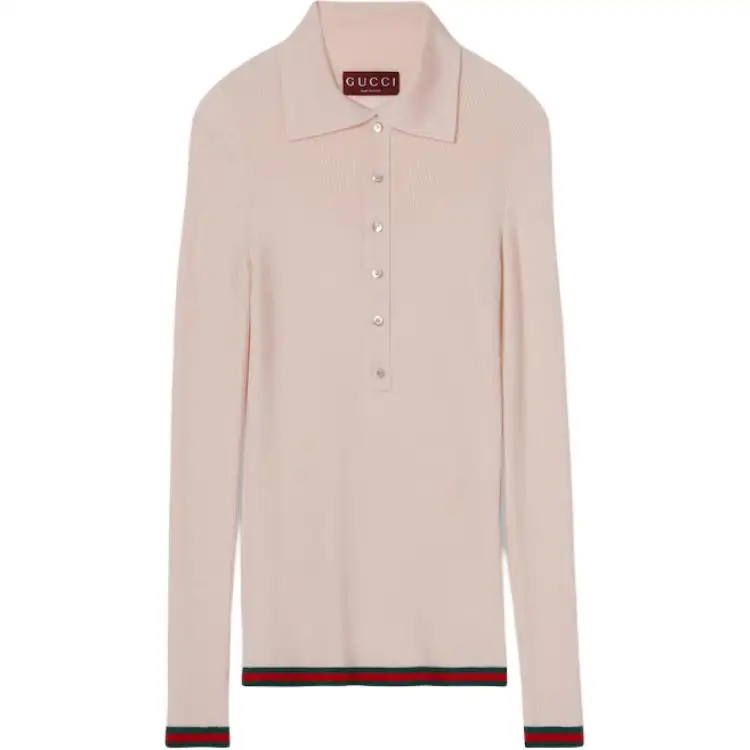 GUCCI Ribbed Knit Long Sleeve Polo Shirt