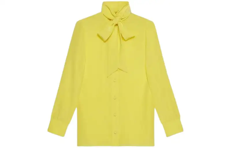 GUCCI Silk Shirt With Self Tie Bow Shirt Women's Yellow