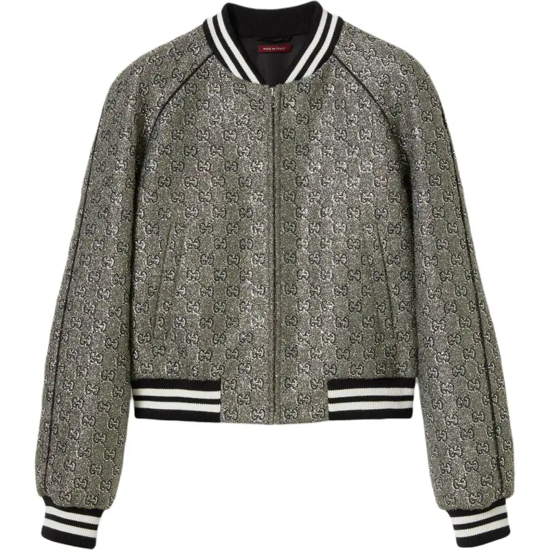 GUCCI Embroidered Tweed Bomber Jacket