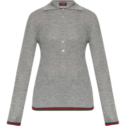 GUCCI Ribbed Knit Long Sleeve Polo Shirt