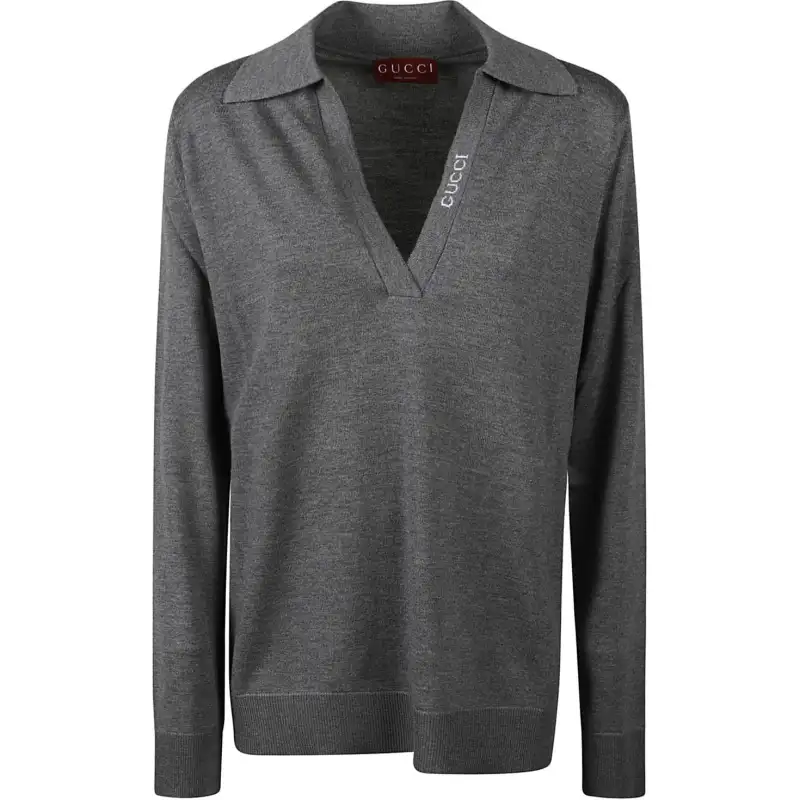 GUCCI Logo Intarsia Collared Sweater