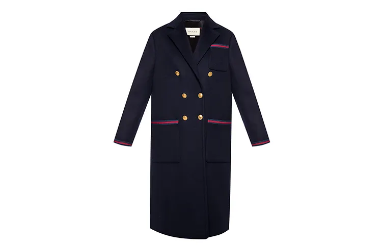 GUCCI Coats Women's Navy Blue Suit Collar Moderate Straight Fit