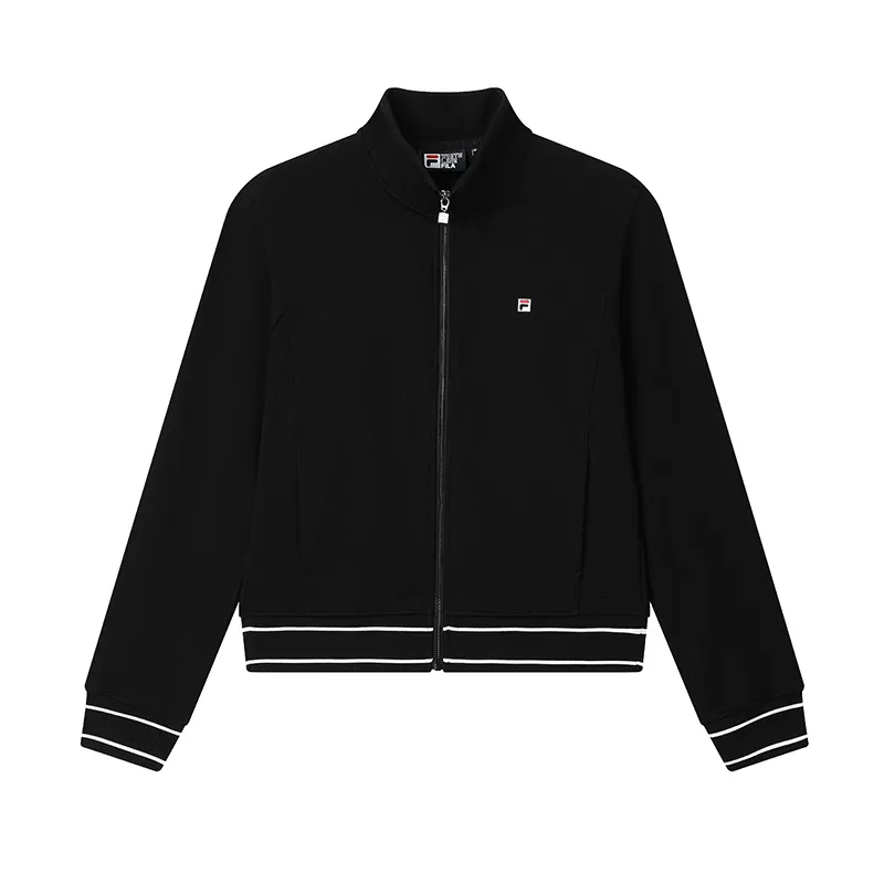 FILA Knitted Fabric Long Sleeved Coat Women's Jet Black