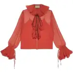 GUCCI Shirts Women's Red Ruffle Collar Moderate Other