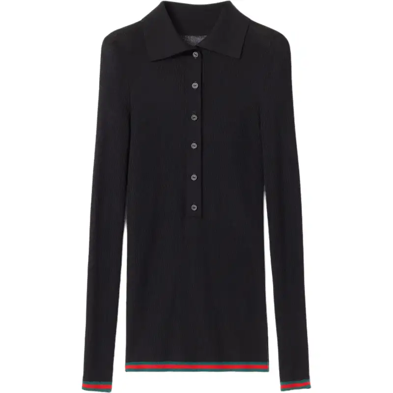GUCCI Cashmere And Silk Polo Top With Web