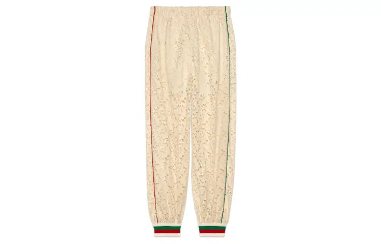 GUCCI Knitted Sweatpants Women's Beige Moderate Straight Fit Pants