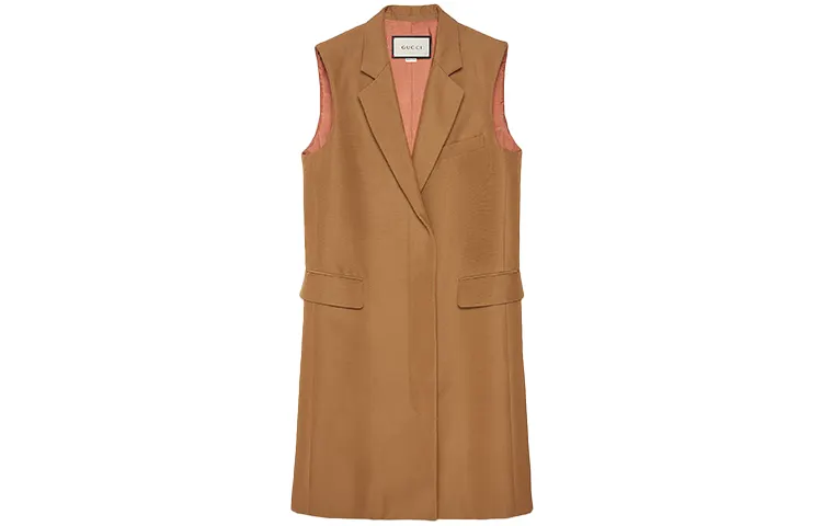 GUCCI Vests Women's Light Brown Suit Collar Moderate