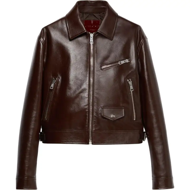 GUCCI Leather Debossed Jacket 'Brown'