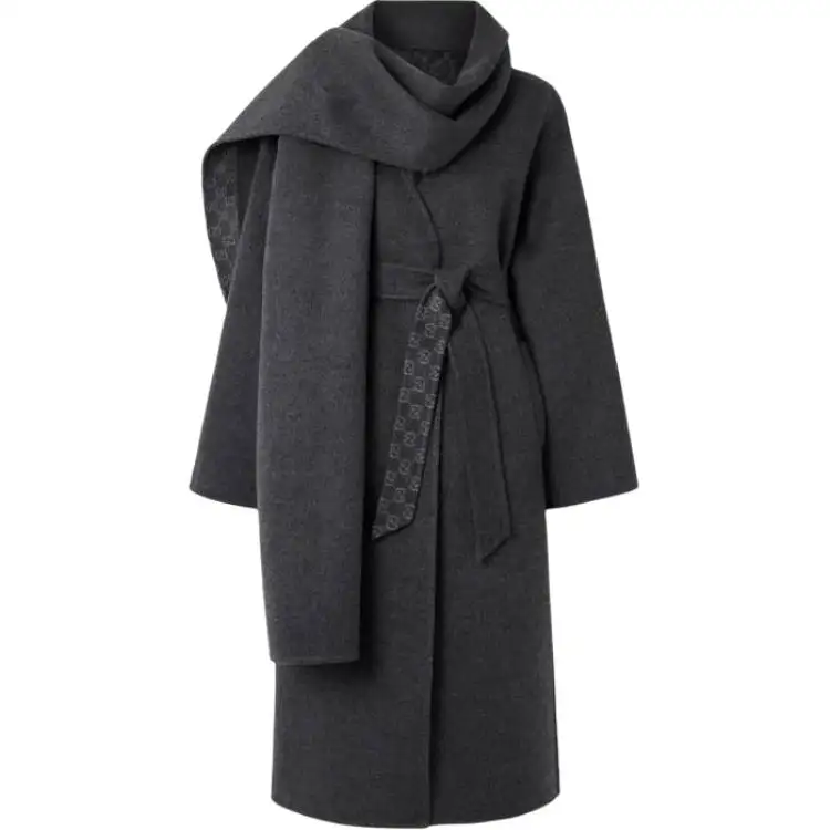 GUCCI Coats Women's Gray Scarf Collar Moderate