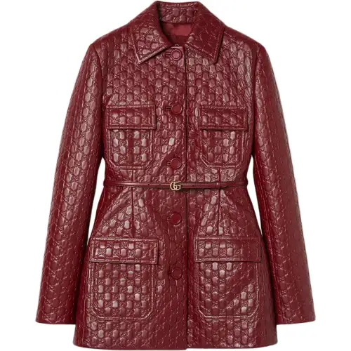 GUCCI Embossed Leather Jacket 'Rosso Ancora'
