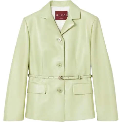 GUCCI SS25 Spring Collection Leather Jacket Women's Gray Green