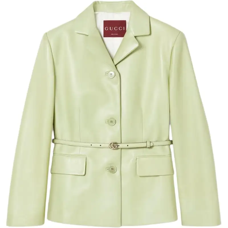 GUCCI SS25 Spring Collection Leather Jacket Women's Gray Green